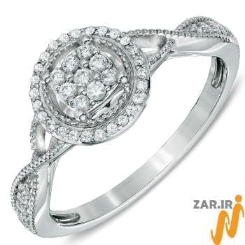 حلقه فلاور (flower) جواهر با نگین الماس تراش برلیان و طلای سفید مدل : eng2219
