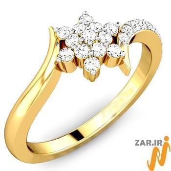 حلقه فلاور (flower) جواهر با نگین الماس تراش برلیان و طلای زرد مدل : eng2220