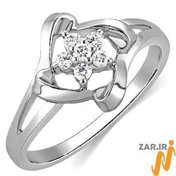 حلقه فلاور (flower) جواهر با نگین الماس تراش برلیان و طلای سفید مدل : eng2221