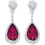 گوشواره زنانه طلا سفید با نگین یاقوت قرمز و الماس تراش برلیان مدل: edf1463