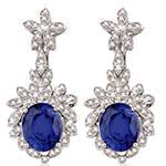 گوشواره زنانه طلا سفید با نگین یاقوت کبود و الماس تراش برلیان مدل: edf1465