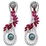 گوشواره زنانه مروارید، یاقوت قرمز و الماس تراش برلیان با طلای سفید مدل: edf1471