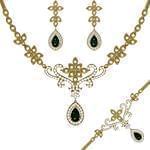 مدل سرویس طلای زرد و جواهر با نگین زمرد و برلیان : مدل bset2245