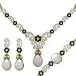 سرویس طلا زرد با نگین زمرد، مروارید و الماس تراش برلیان : مدل bset2247