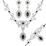 سرویس طلای سفید و جواهر زمرد و الماس تراش برلیان : مدل bset2248