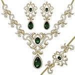 مدل سرویس طلای زرد با نگین زمرد و الماس تراش برلیان: مدل bset2251