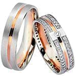 حلقه ازدواج ست طلا سفید و رزگلد با نگین الماس تراش برلیان مدل: srd1561 