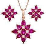 نیم ست طلای رزگلد با نگین الماس تراش برلیان و یاقوت قرمز مدل: hsdf1454