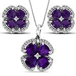 نیم ست طلا سفید طرح گل با نگین آمتیس و الماس تراش برلیان مدل: hsdf1455