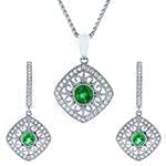 نیم ست طلا سفید با نگین زمرد و الماس تراش برلیان مدل: hsdf1456