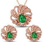 نیم ست طلای رزگلد با نگین زمرد و برلیان طرح گل مدل: hsdf1463