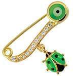 سنجاق سينه طلا نوزاد با نگین برلیان و میناکاری طرح کفشدوزک مدل: pgb2117