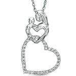 پلاک قلب طلای سفید با نگین الماس تراش برلیان طرح مادر و کودک: مدل pdb2252