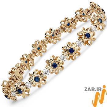 دستبند طلا زنانه با نگین یاقوت کبود
