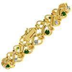 دستبند طلا زنانه با نگین زمرد و الماس تراش برلیان طرح قلب مدل: bdf1235