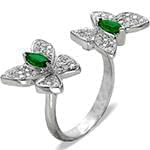 انگشتر زنانه طلای سفید با نگین زمرد و الماس تراش برلیان طرح پروانه:مدل rgf1583