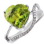 انگشتر قلب طلای سفید با نگین زبرجد و الماس تراش برلیان:مدل rgf1587