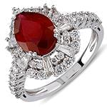 انگشتر زنانه طلای سفید با نگین یاقوت قرمز و الماس تراش برلیان و باگت:مدل rgf1590