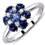 انگشتر زنانه طلای سفید با نگین یاقوت کبود و الماس تراش برلیان طرح گل:مدل rgf1591