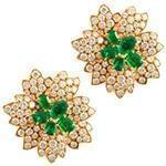 گوشواره جواهر زمرد و الماس تراش برلیان با طلای رزگلد طرح گل مدل: edf1481