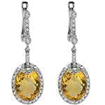 گوشواره جواهر سیترین و الماس تراش برلیان با طلای سفید مدل: edf1483