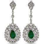 گوشواره جواهر زمرد و الماس تراش برلیان با طلای سفید مدل: edf1484