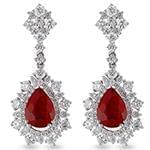 گوشواره جواهر یاقوت قرمز و الماس تراش برلیان با طلای سفید مدل: edf1485