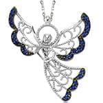 پلاک طلای سفید با نگین الماس تراش برلیان و یاقوت کبود طرح فرشته: مدل npdf13136