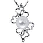 پلاک طلای سفید با نگین الماس تراش برلیان و مروارید طرح قلب: مدل npdf13137