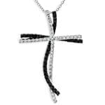 پلاک صلیب طلای سفید با نگین الماس تراش برلیان سفید و مشکی مدل: gpm1043