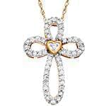 پلاک صلیب طلای رزگلد با نگین الماس تراش برلیان طرح قلب مدل: gpm1045