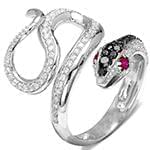 انگشتر زنانه طرح مار با نگین یاقوت قرمز و الماس تراش برلیان سفید و مشکی :مدل rgf1596