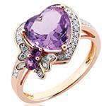 انگشتر زنانه طلای رزگلد با نگین آمتیس و الماس تراش برلیان طرح قلب :مدل rgf1597