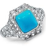 انگشتر زنانه طلای سفید با نگین فیروزه و الماس تراش برلیان :مدل rgf1600