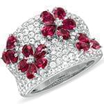 انگشتر زنانه طلای سفید با نگین یاقوت قرمز و الماس تراش برلیان طرح گل :مدل rgf1601