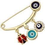 سنجاق سینه طلای نوزاد طلای زرد با نگین الماس تراش برلیان طرح کفش دوزک مدل: pgb2142