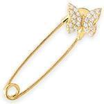 سنجاق سینه طلای نوزاد طلای زرد با نگین الماس تراش برلیان طرح پروانه مدل: pgb2144