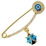 سنجاق سینه طلای نوزاد طلای زرد با نگین الماس تراش برلیان طرح کفش دوزک مدل: pgb2145