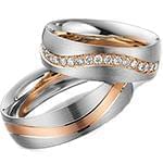 حلقه ازدواج ست طلا دو رنگ با نگین الماس تراش برلیان مدل: srd1573 