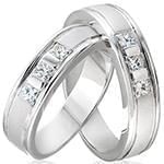 حلقه ازدواج ست طلا سفید با نگین الماس تراش پرنس مدل: srd1574 