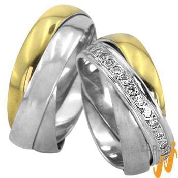مدل حلقه ازدواج ست طلا دو رنگ با نگین الماس تراش برلیان