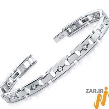 دستبند مردانه طلا سفید با نگین الماس مدل: bdm1042