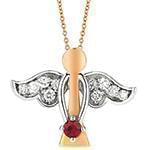 آویز طلا و جواهر با نگین یاقوت قرمز و الماس تراش برلیان طرح آنجل مدل: npdf13088