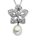 آویز طلا و جواهر با نگین مروارید و الماس تراش برلیان طرح گل مدل: npdf13090