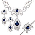 سرویس طلا و جواهر با نگین یاقوت کبود و الماس تراش برلیان مدل: bset2228