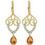 گوشواره طلا با نگین سیترین و الماس تراش برلیان مدل: edf1402