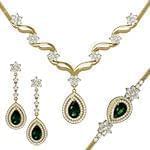 سرویس زنانه طلا و جواهر با نگین زمرد و الماس تراش برلیان مدل: bset2236