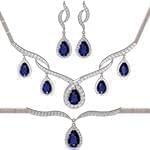 سرویس زنانه طلا و جواهر با نگین یاقوت کبود و الماس تراش برلیان مدل: bset2240