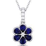 آویز طلا و جواهر با نگین یاقوت کبود و الماس تراش برلیان طرح گل مدل: npdf13098