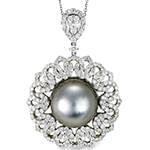 آویز طلا و جواهر با نگین مروارید و الماس تراش برلیان مدل: npdf13106